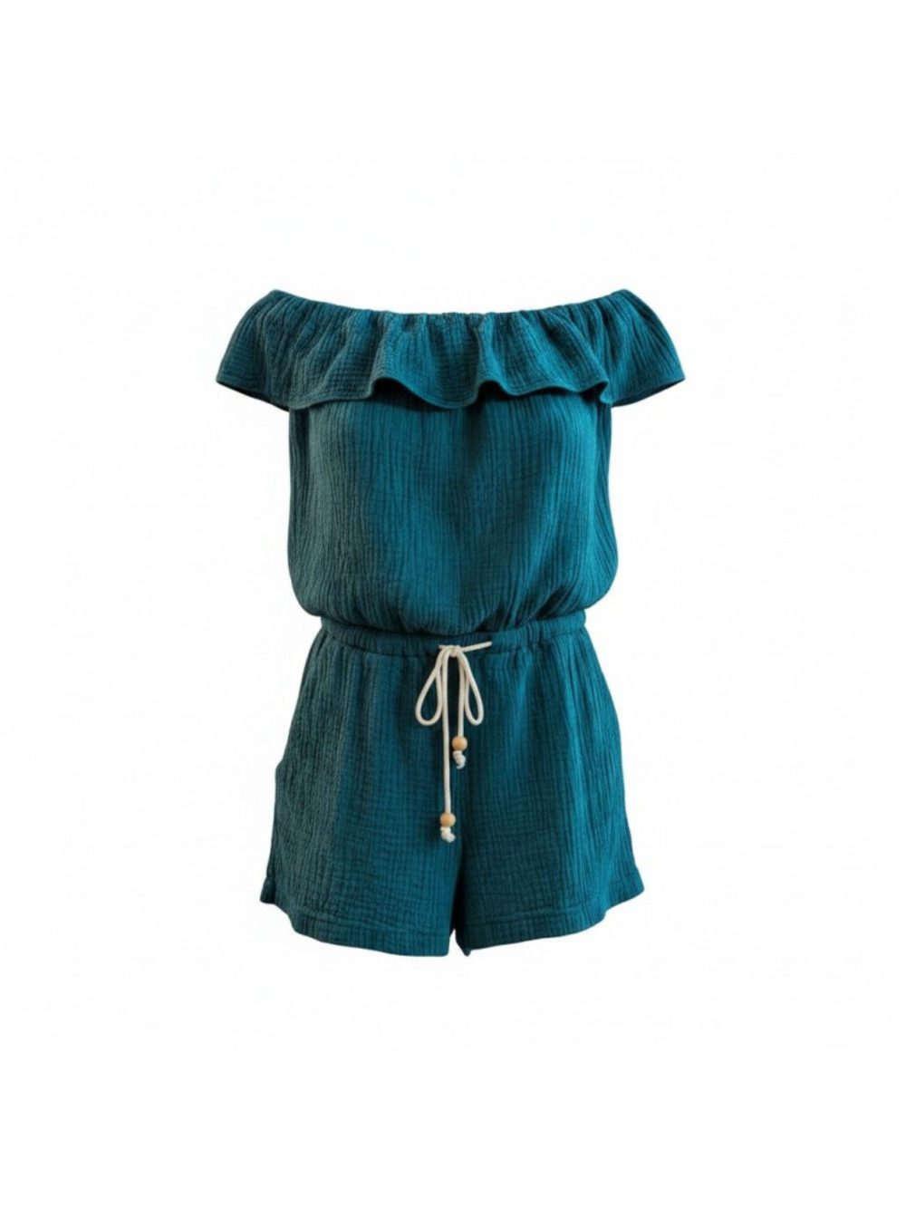 LOFT Beach Strapless Gauze Romper Teal Drawstring Pockets XS